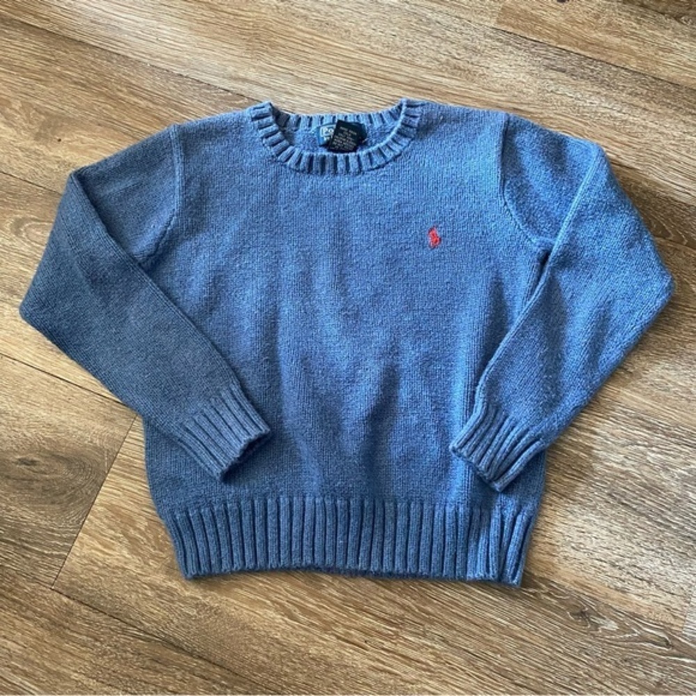 Polo by Ralph Lauren Blue Knit Sweater with Ribbed Details‎ Girls 6 LongSleeve